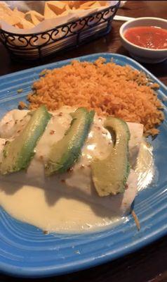 Chicken and avocado enchiladas