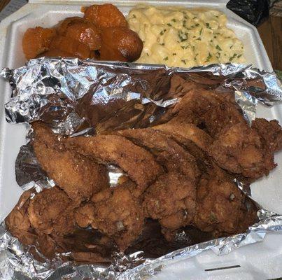 Fried chicken, Mac n cheese, candied yams