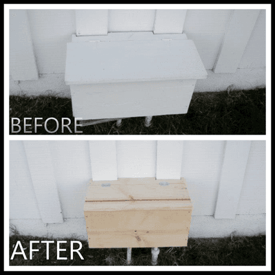 Here is an example of a dry rot damaged gas meter box we replaced before it was primed and painted.