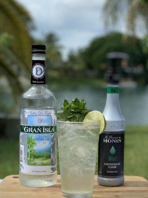 Mojito with wine-based rum substitute. Legal to serve with a beer and wine license.