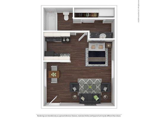 Studio, 1 Bathroom, 380-450 sq. ft.