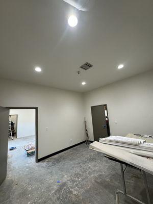 New recessed lighting installation in this office room