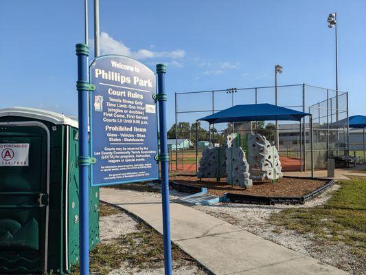 Rules and playground at Phillips Community Park