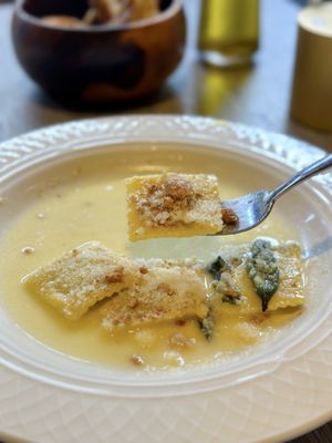 Butternut squash and amaretto filled ravioli with butter and sage