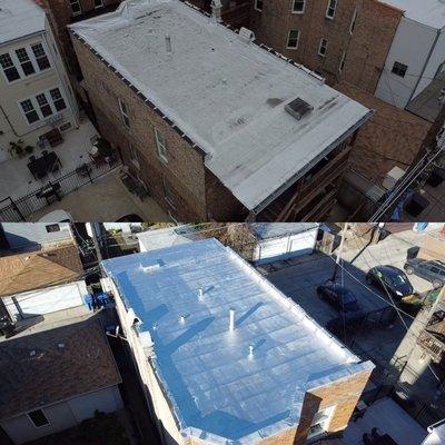 Before and after flat roof replacement