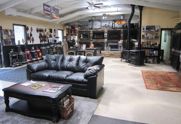 Our main showroom of Wood, Pellet, Gas Stoves and Inserts. We also carry a large arrangement of accessories and tools.