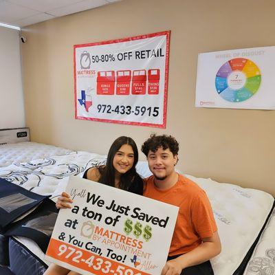 This brother sister and mother(didn't want to be in the photo) bought 2 mattresses from us. Thank you for your business!