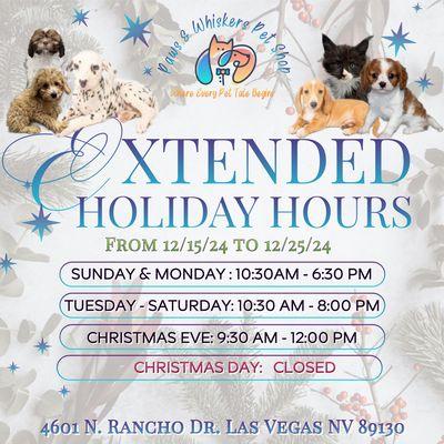 Extended Holiday Hours Pet Store Hours