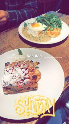 Bread pudding and biscuits and gravy for brunch -- free cocktails with our meals. Seriously amazing. We love RaR