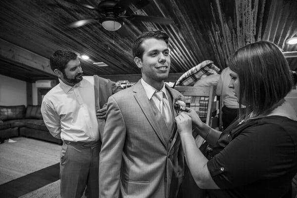 Miranda helping the groomsmen get ready!