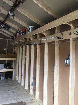 Wiring ran for outlets and lights in new shed