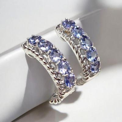 Sterling Silver Tanzanite Hoop Earrings