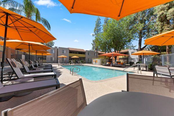 Outdoor pool with lounge seating