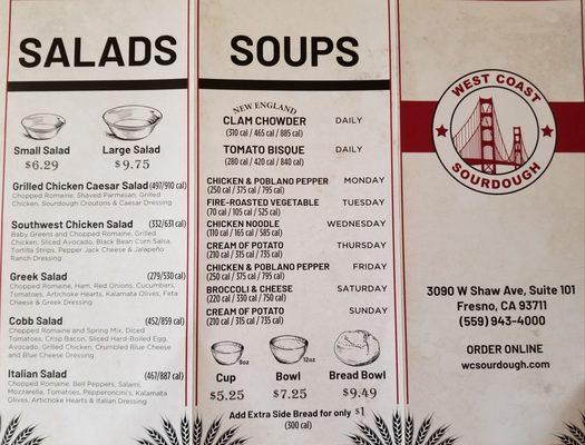 Salad and soup menu