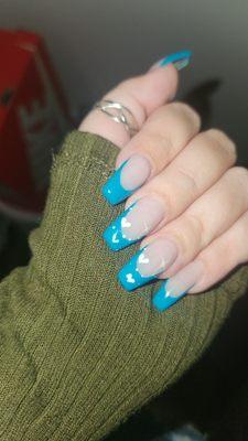 Blue acrylics with hearts