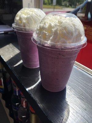 Huckleberry milkshakes made with freshly picked huckleberries! Our whip cream is made from scratch!