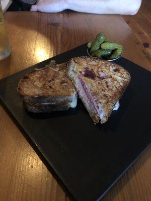 Grilled cheese pressed Panini with ham added, so tasty!