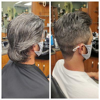 Crazy before and after! 
Went ahead with a number 2, faded and trimmed on top to give an effortless flow/ style