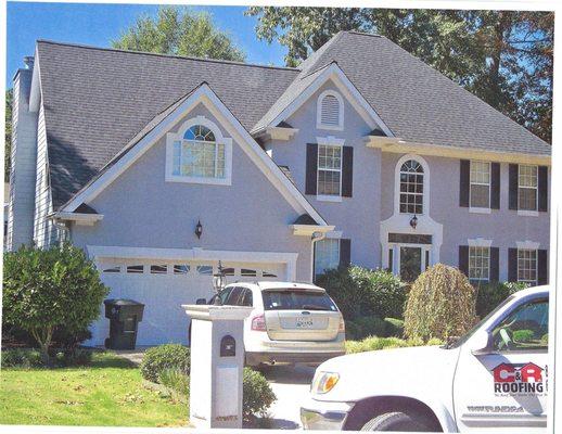 12/12 pitch roof with a Moire Black CertainTeed   shingle.