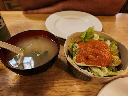 Miso soup and salad with ginger dressing