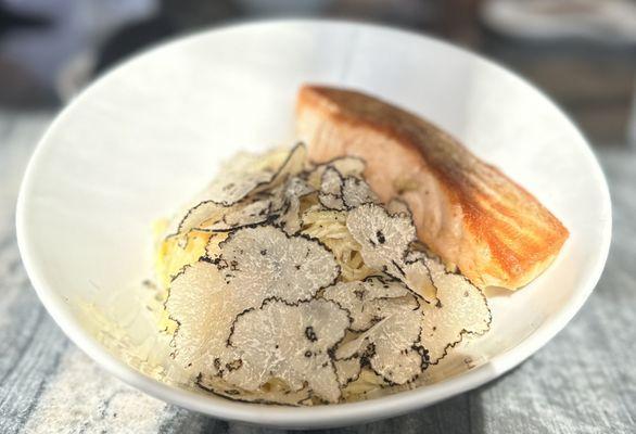 Black truffle pasta with salmon