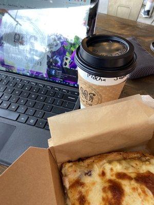 Daily pizza special and a hot mocha