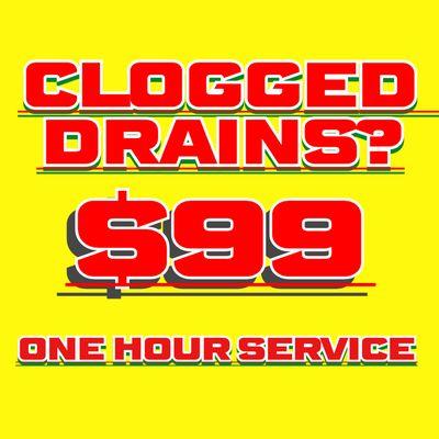 Clogged or slow drain? Only $99