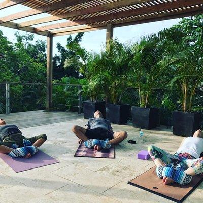 Students relaxing on yoga retreat in Puerto Vallarta, Mexico