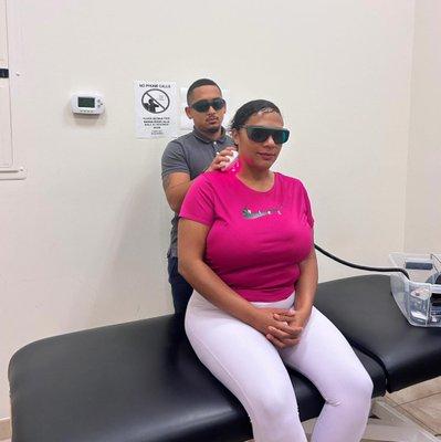 Here at TheraMotion we use laser to aid in the healing process and relieve pain.