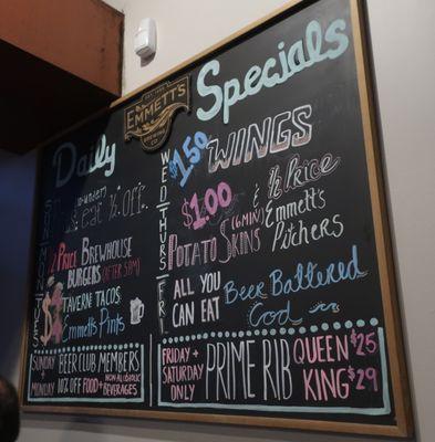 Daily specials, and something for every day of the week.