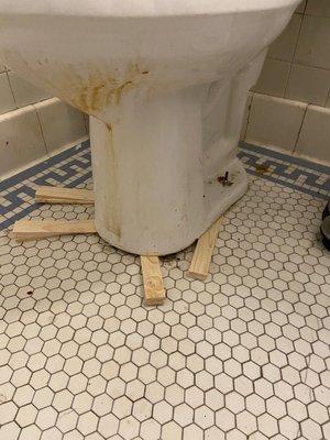 This is to show how many shims was needed to keep the toilet from rocking off.  I was not able to clean it up before all this started yuck