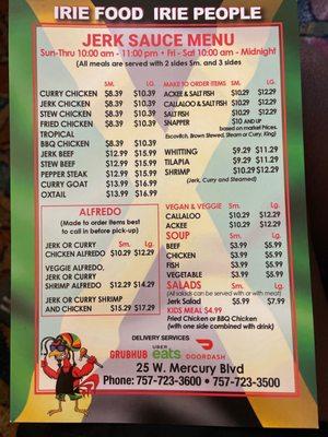 Updated menu June 2021-As you can see their prices haven't changed much in 3 years !!!