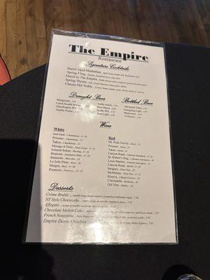 Drink menu