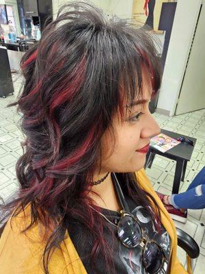 Beautiful wolf cut and colored highlights