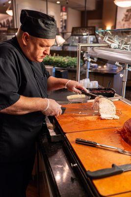 Turkey breast at the carving station.