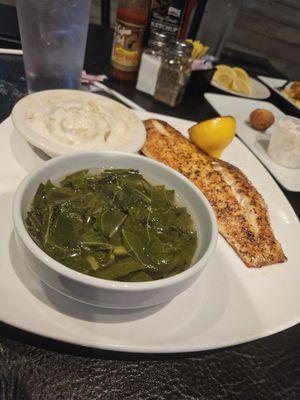 Grilled Gulf Grouper with Mashed Potatoes & Collard Greens