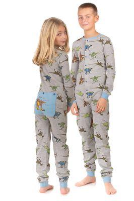 Dinosaurs Cotton Union Suit Onesie with a T-Rex rear flap.