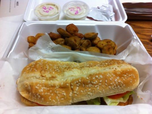 Shrimp Po-boy with bottle caps