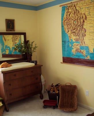 BOY'S NURSERY DETAIL WITH COOL VINTAGE SCHOOL MAP