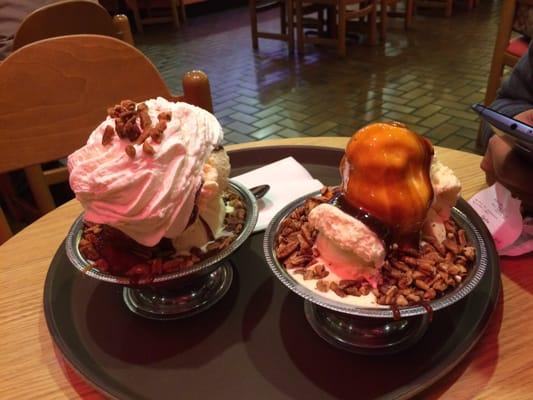 Old fashioned Butter scotch sundae and turtle sundae