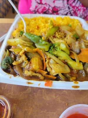 Over Seasoned Curry Chicken with Mixed.  Had a nerve to charge $3 extra to add mixed vegetables