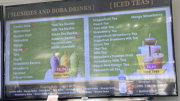 Slushy and iced tea menu