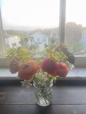 The little touches: flowers on the table in my room