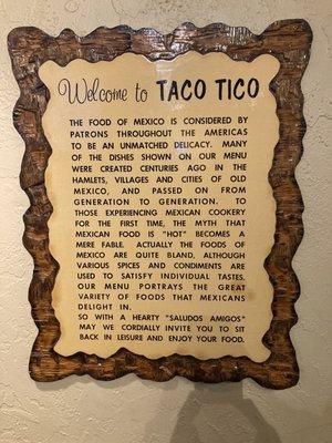 A plaque of some Taco Tico history I've yet to read, but loved the history and local support of this hang out