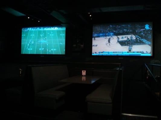 Huge screens with comfy private boxes.  Can't wait to watch the Packers here.  Too bad it will be next year.