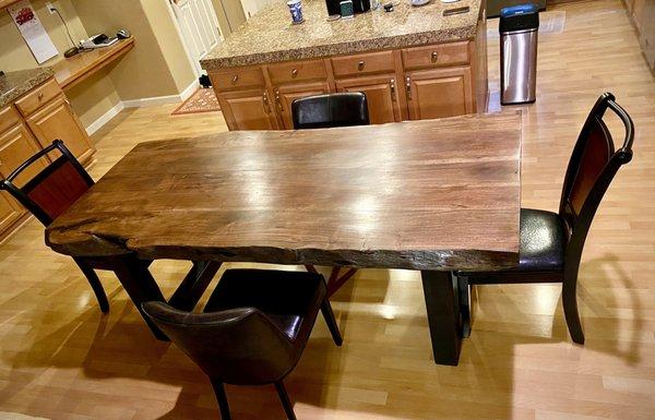 7' Acacia Live Edge Slab Dining Table with Metal U Legs (Made to Order)