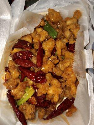 sautéed diced chicken w/ chili & pepper