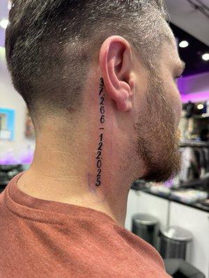 Tattoo behind ear and neck that was done