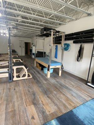 Our pilates room with Balanced Body Rialto reformer/towers, EXO chairs, Cadillac, and Ped-o-Pull.