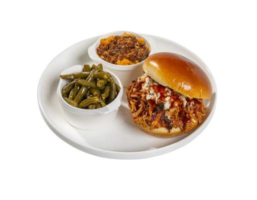 Pulled Pork Combo with green beans & sweet potato casserole